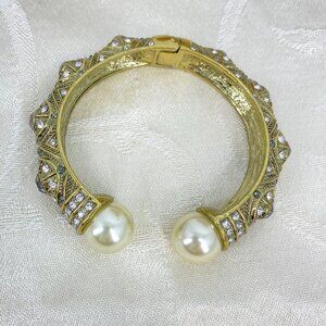Heidi Daus Pearl Crystal Art Deco Hinged Cuff Bracelet​